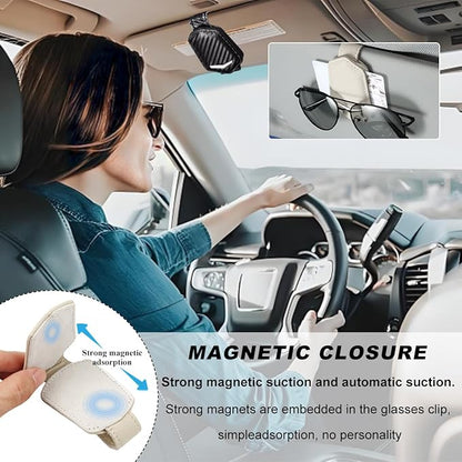 KVAEY Sunglasses Holders for Car Sun Visor, Magnetic Auto Visor Eyeglasses Holder Ticket Card Clip, Multifunctional Leather Sun Visor Glasses Hanger Mount Clip, Car Accessories (Carbon Fiber)