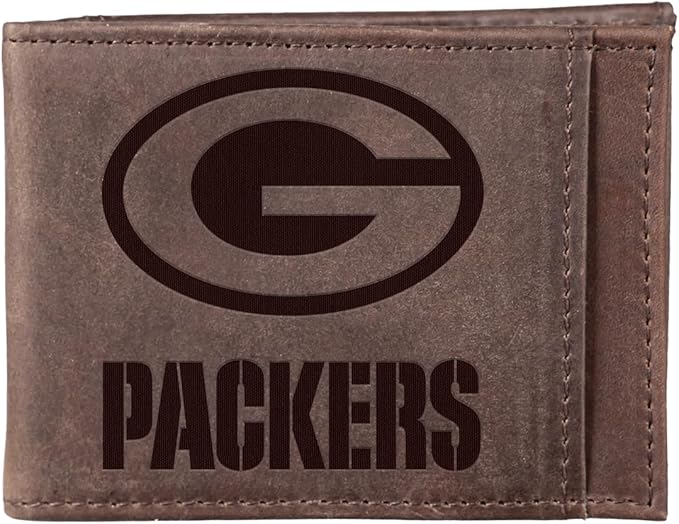 Team Sports America NFL Green Bay Packers Front Pocket Slim Wallet for Men | Minimalist Leather RFID Blocking Bifold Card Holder with Money Clip | Officially Licensed Stamped Logo