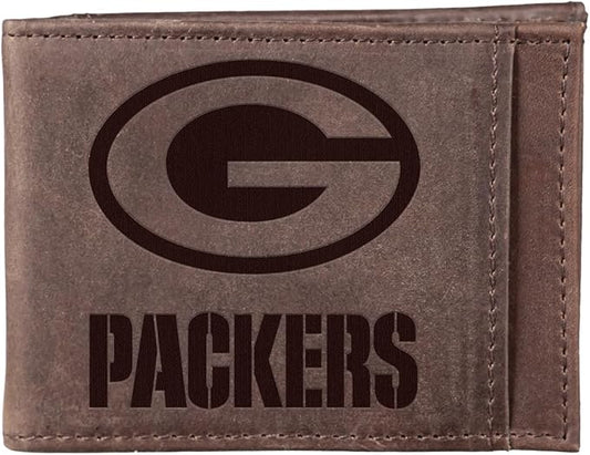 Team Sports America NFL Green Bay Packers Front Pocket Slim Wallet for Men | Minimalist Leather RFID Blocking Bifold Card Holder with Money Clip | Officially Licensed Stamped Logo