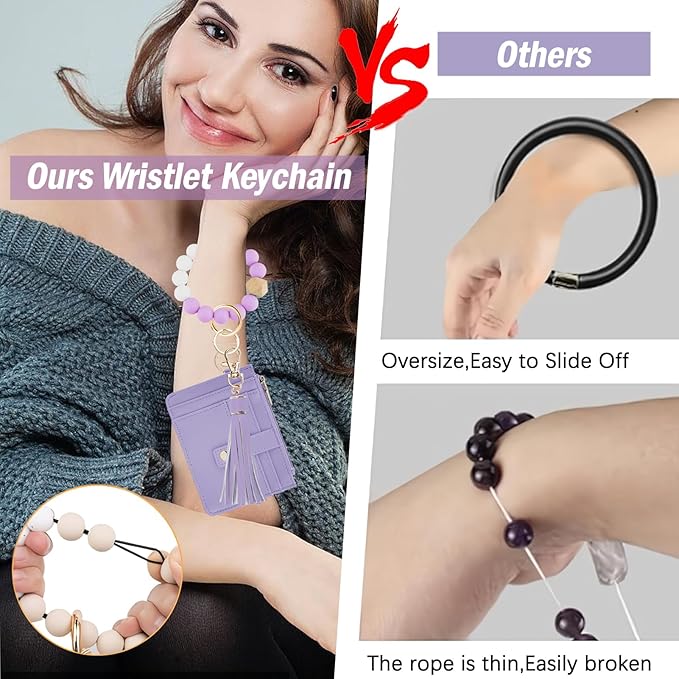 KNGITRYI Wallet Keychain Wristlet for Women,Slim RFID Credit Card Holder Purse Tassel Keychain Bangle Key Ring for Men Women