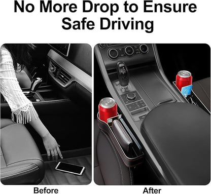 Car Seat Gap Filler, 2 Pack Car Seat Organizer with Cup Holder, Car Seat Gap Filler Organizer with 2 Seat Back Hooks for Phones, Keys, Cards, Canned Drinks, Ideal for Car storage Box