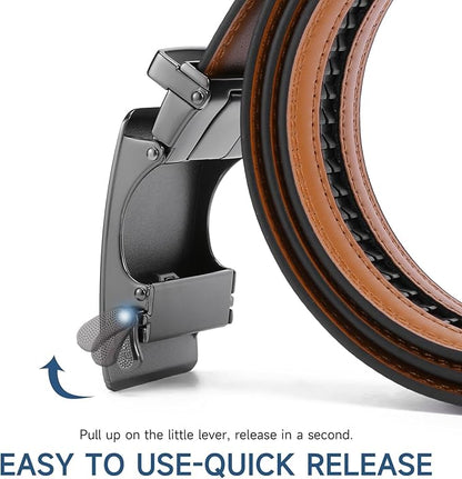 GAEKEAO Mens Belt Leather Micro-Adjust Buckle Ratchet Belts for Men Dress Casual to Formal Trim to Fit with Gift Box (35mm)