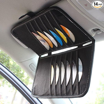 Car CD Holder Storage Case, Car Truck SUV Visor Organizer with Free Napkins, Personal Belonging and Registration, Document, Ticket Storage Pouch and 14 Pocket CD