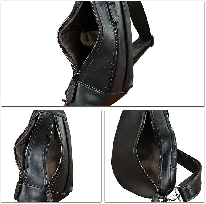 Genuine Leather Sling Bag for Men and Women Vintage Real Leather Crossbody Chest Bags Backpack Purse for Travel Hiking