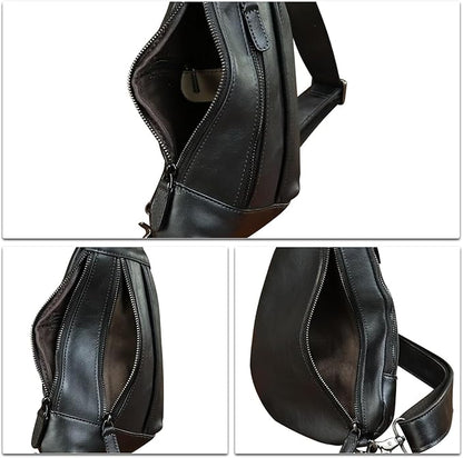 Genuine Leather Sling Bag for Men and Women Vintage Real Leather Crossbody Chest Bags Backpack Purse for Travel Hiking