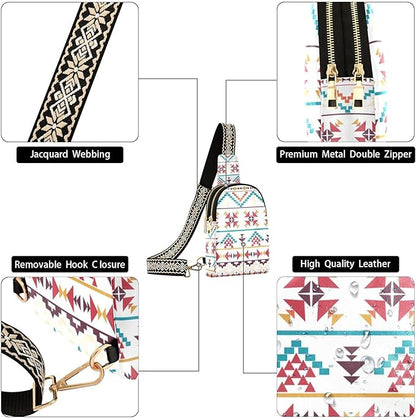ZAZYXTJ Western Aztec Crossbody Sling Bag for Women Leather Small Chest Bag Adjustable Straps Daypack for Travel Sport Hiking