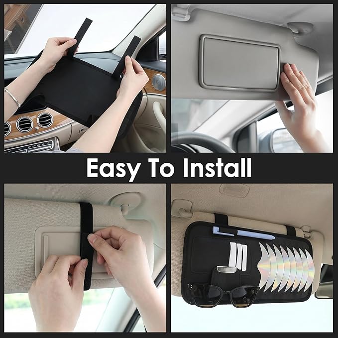 Tyqour Car CD Holder Case PU Leather Vehicle Sun Visor Organizer DVD Storage Holder for Car Visor Case with 8 Storage Sleeves Black