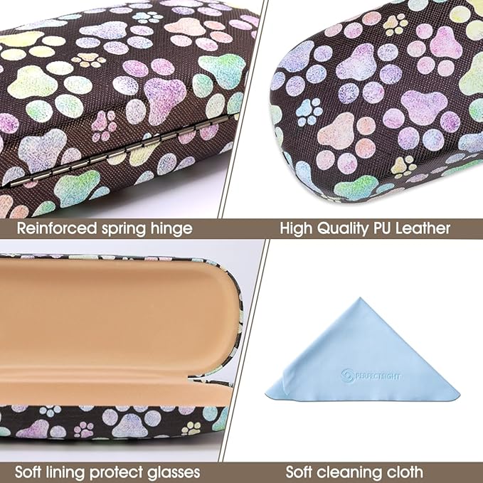PERFECTSIGHT Hard Shell Eyeglasses Case, PU Leather Protective Glasses Case, Cute Eyeglass Case for Women Men Girls