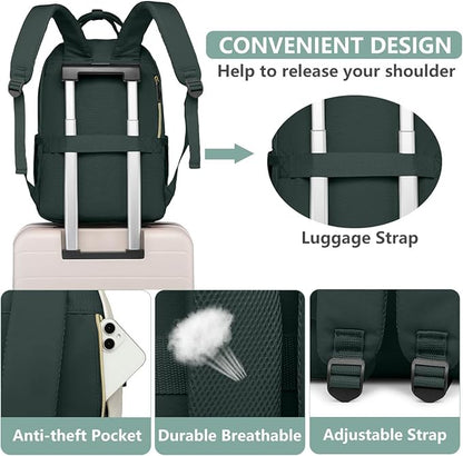 Laptop Backpack for Women Work Bag - 15.6 inch Travel Backpack with USB Charger Business Computer Backpacks for Work College Back pack for Teacher Casual Waterproof Bookbag for Nurses Beige Green