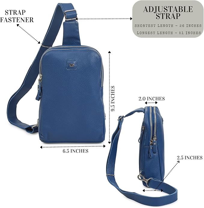 Leather Sling Bag for Women Genuine Crossbody Purse Small Trendy Cross Over Chest with Phone and Credit Card Slots (Sapphire Blue Nappa)