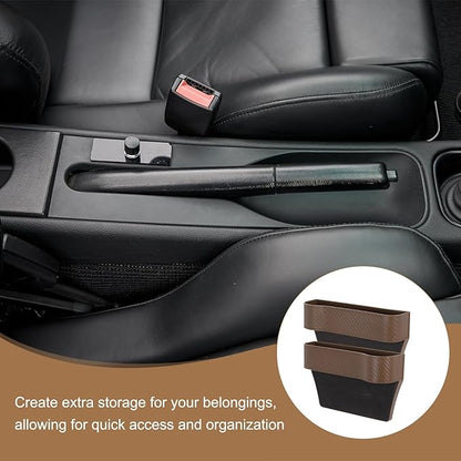 HARFINGTON 2pcs Car Seat Gap Filler Organizer 10.2 x 6.5 x 2.8 Inch PP Universal Car Organizer Storage Box Between Seat and Console (Left+Right) with Cup Holders for Phone Sunglasses, Brown