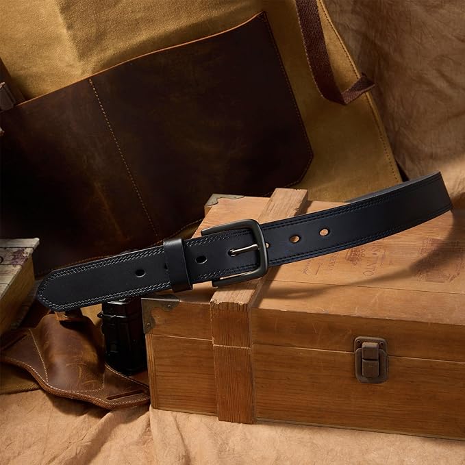 VATAN Men's Full Grain Leather Casual Every Day Jeans Belts, Handmade Men Leather Belt with Gift Box