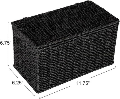 Household Essentials Small Handwoven Paper Rope Wicker Basket with Lid, Black