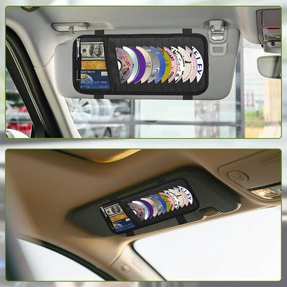 CD Visor Holder for Car, Large Capacity CD & DVD Visor Case, Vehicle Visor Storage Organizer with 12 Disc Sleeves, 1 Mesh Pocket 1 Pen Holder and & Elastic Band (Black)