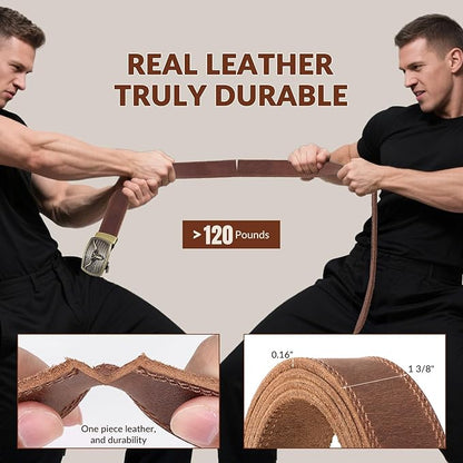 Ratchet Belt Strap, Full Grain Leather Belt Straps for Men without Buckle 1 3/8"- Replacement Strap Only