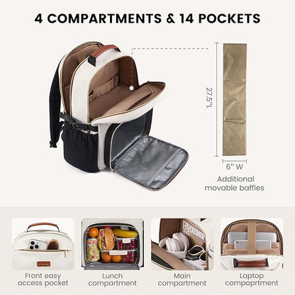 LOVEVOOK Lunch Backpack with Lunch Compartment,15.6 Inch Laptop Work Travel Insulated Cooler Backpack Purse, Waterproof College Teacher Lunch Bag Box with Tumbler Holder,Gifts for Men Women,Gray-Pink