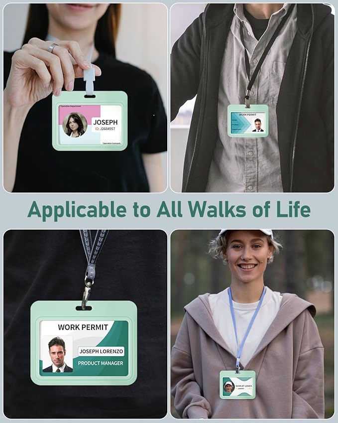 Uniclife 3 Pack Sliding ID Badge Holder Light Green Horizontal Hard Plastic Case with Clear Window Card Protector Pouch for Office School ID Credit Cards Proximity Key Cards Driver’s Licenses