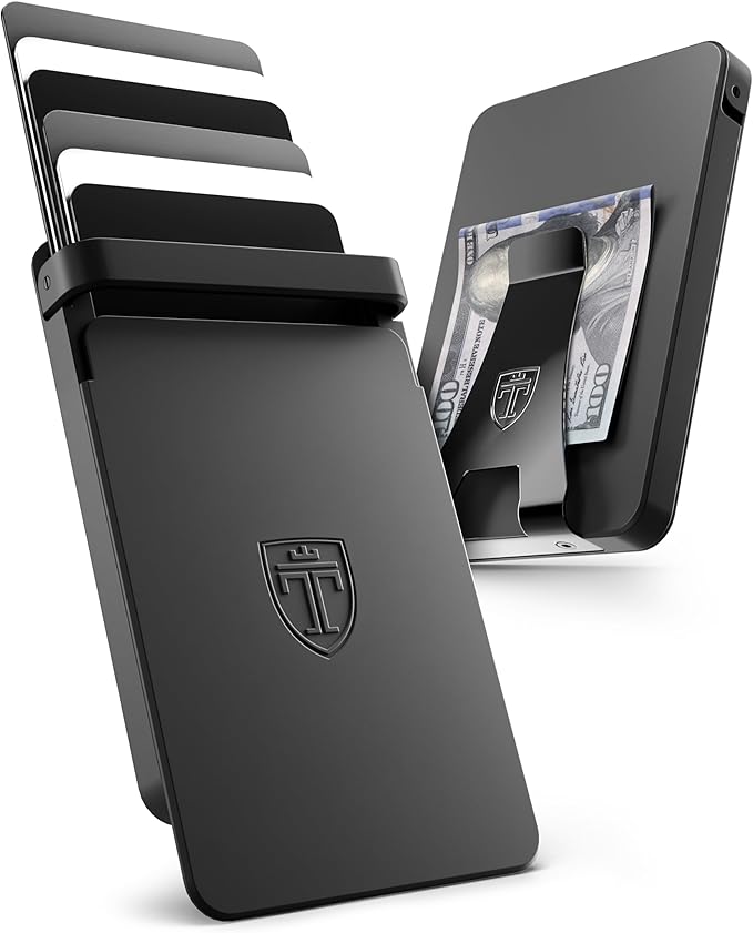 TRAVANDO SLYDE Aluminum Card Holder - RFID Blocking Slim Wallet for Men with Money Clip – Holds Up to 6 Cards – RFID Protected Credit Card Mens Wallet (5-6 Cards)