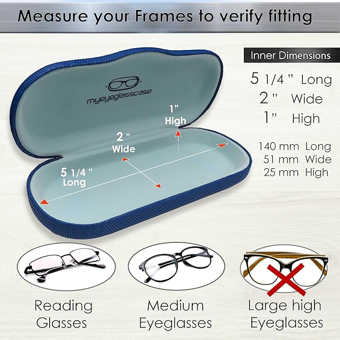 MyEyeglassCase Men's Medium Glasses Case - Classic Eyeglasses Hard Shell Holder, Elegant Easy Open Lip with Pouch and Cloth