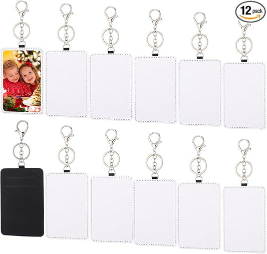 Eersida 12 Pcs Sublimation Work Card Holder Blanks Sublimation ID Badge Keychain Wallet Holder Leather Portable Credit Card Printable Blank Carrier Case for Men Women Business(Vertical)