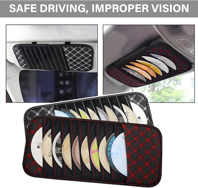 2PCS Car CD Visor Storage Cases, Sun Visor Organizer Disc Holder with 10 DVD Storage Sleeves, Vehicle Sunshade Anti-Scratch Leather CD Case Wallet for Car Truck SUV (White)