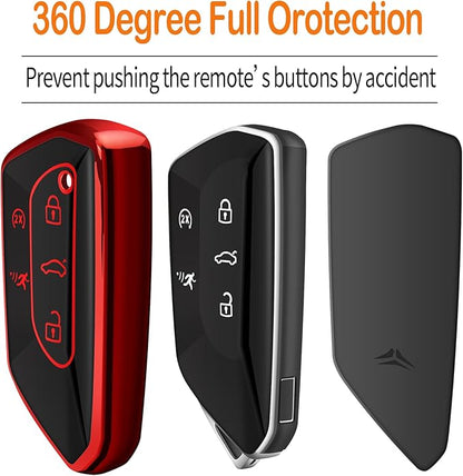 Sindeda for Volkswagen Key Fob Cover with Keychain Soft Full Protection Key Shell Key Case Compatible with VW MK8 Golf/GTI Skoda Octavia (Red)