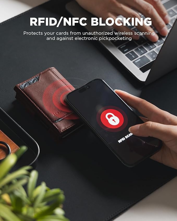 VULKIT Airtag Wallet with Keyring Mens Pop up Credit Card Wallet Compatiable with Air Tag Holder Trifold ID Window RFID Blocking