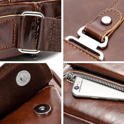 Hebetag Small Leather Sling Shoulder Bag Messenger Pack for Men Women Outdoor Travel Business