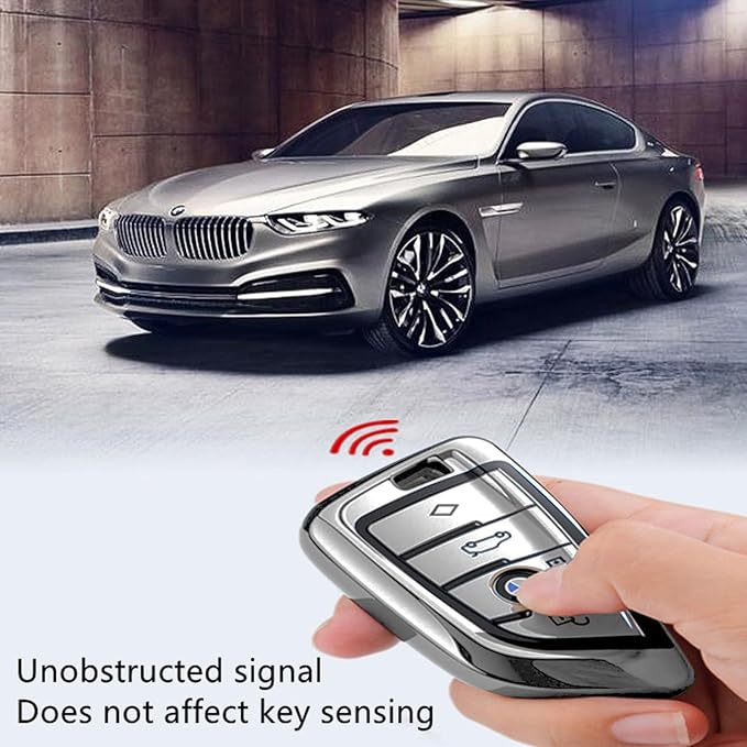Creativity Suitable for BMW key fob Cover. Advanced soft TPU key box is compatible with F30 F45 F55 G20 G30 X1 X3 X4 X5 X6 X7 3 5 7 8 M5 M6 GT series smart key (Type B Silver single Key Case)