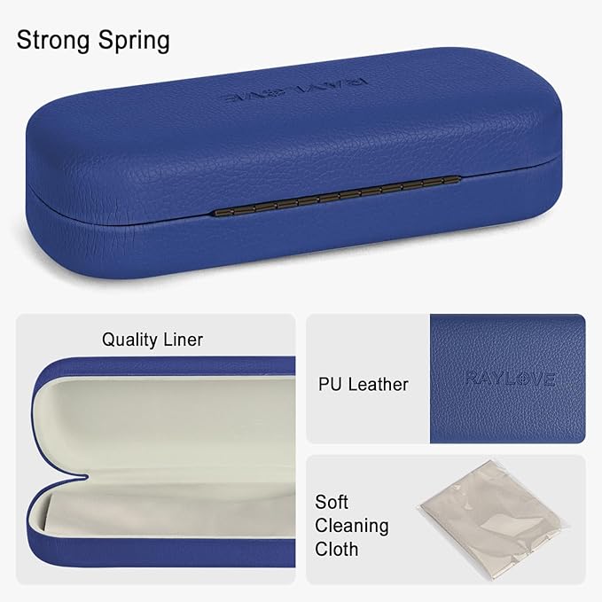 RayLove Glasses Case Hard Shell Eyeglass Case with Cleaning Cloth, PU Leather Protective Eye Glass Cases Fits Most Sunglasses