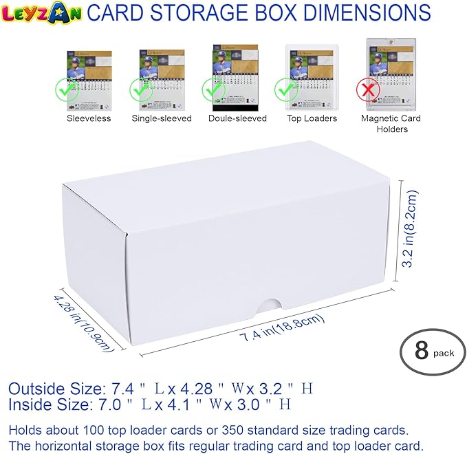 Trading Card Storage Box for toploader, 8-Pack•100 Count Cardboard Top Loaders Storage Box with Dividers & Labels for TCG/Magic/Mtg Organizer and Collection