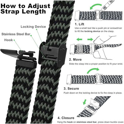 WOCCI 20mm Braided Nylon Watch Band for Men and Women, Quick Release, Black Stainless Steel Buckle (Green Black)