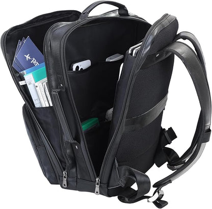 TIDING 17.3" Leather Laptop Backpack for Men Multi Pockets Casual Daypack Business Travel Rucksack, Black