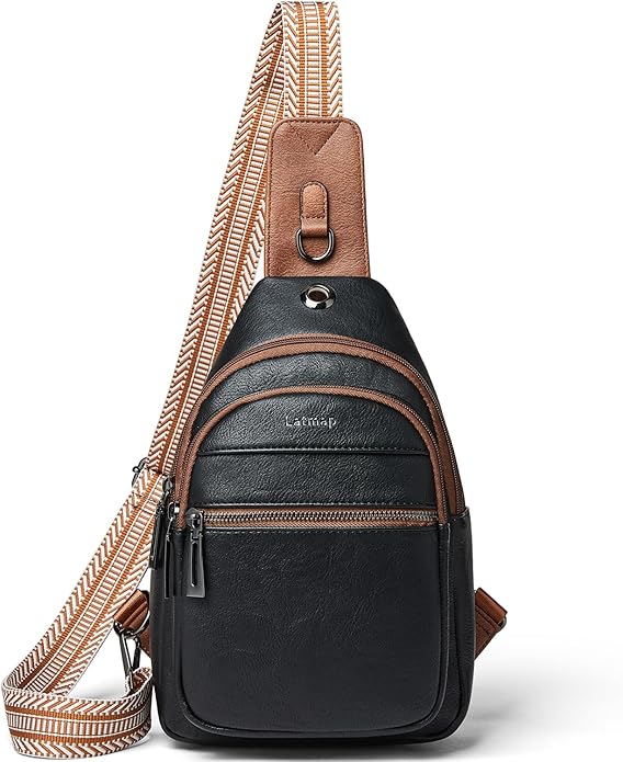 LATMAP Sling Bag For Women Faux Leather Small Casual Daypack Backpack Fanny Pack Crossbody Chest Bags Purse