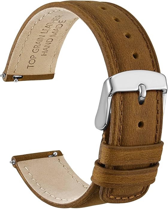 WOCCI Quick Release Watch Band, Distressed Genuine Leather, Stainless Steel Buckle, Strap Width 18mm 19mm 20mm 22mm 24mm