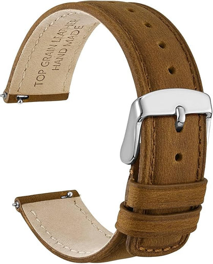 WOCCI Quick Release Watch Band, Distressed Genuine Leather, Stainless Steel Buckle, Strap Width 18mm 19mm 20mm 22mm 24mm
