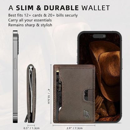 Slim Minimalist Wallet for Men- Money Clip Wallet | Bifold Men Wallets | RFID Blocking Wallet | Genuine Leather Wallets for Men | 12 Card Holder Mens Wallet | Mens Front Pocket wallet