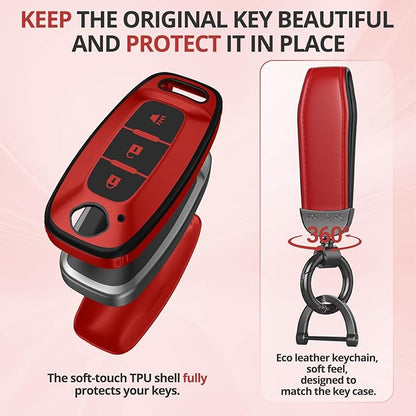 For Nissan Key Fob Cover Accessories- Matte TPU Key Fob Cover with Leather Keychain for 2023 2024 2025 2026 Rogue Pathfinder Versa 2025 2026 Sentra Patrol Armada Smart and More
