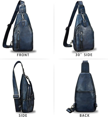 LRTO Genuine Leather Sling Bag for Men and Women Real Leather Shoulder Crossbody Bag Chest Bag Sling Backpack Purse