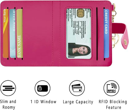 Airkit Small Wallets Woman RFID Blocking Leather Credit Card Holder - with ID Window - Card Wallets for Women - with Zipper Coin Purse - Keychain Wallet