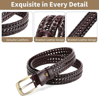 SENDEFN Leather Braided Belts for Men, 1 3/8" Casual Woven Leather Belt for Men Jeans Golf Dress Pants with Gift Box