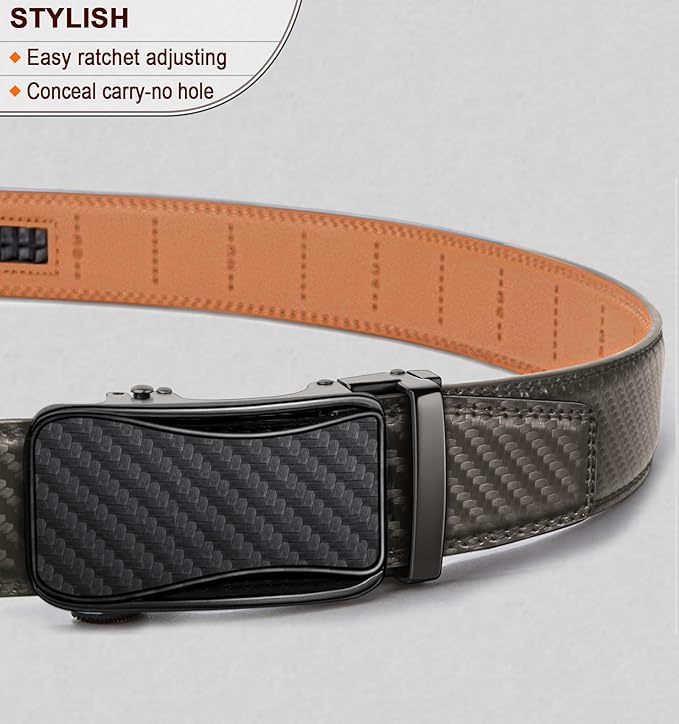 BULLIANT Mens Ratchet Belt,Leather Adjustable Slide Belt For Gift Mens Dress Casual 1 3/8",Size Adjustable