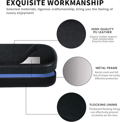 molshine Hard Shell PU Leather Glasses Case,Travel Portable Eyeglass Case for Men Women Girl Travel Study Work
