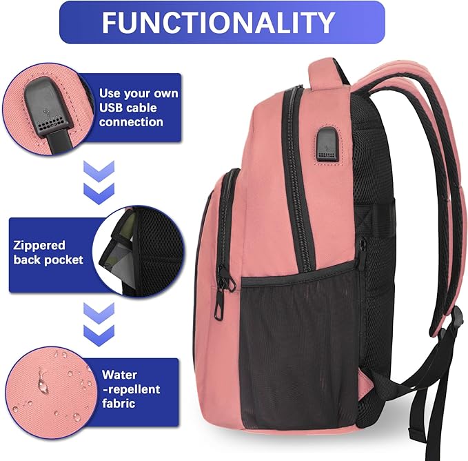 LARIPOP Carry On Backpack for Airplane, 15.6 Inch Laptop Backpack with USB Charging Port, Water Resistant Business Travel Backpack, Lightweight College School Bookbag Anti Theft for Men Women, Flesh