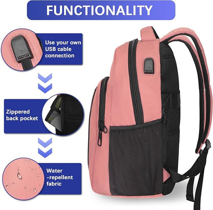 LARIPOP Carry On Backpack for Airplane, 15.6 Inch Laptop Backpack with USB Charging Port, Water Resistant Business Travel Backpack, Lightweight College School Bookbag Anti Theft for Men Women, Flesh