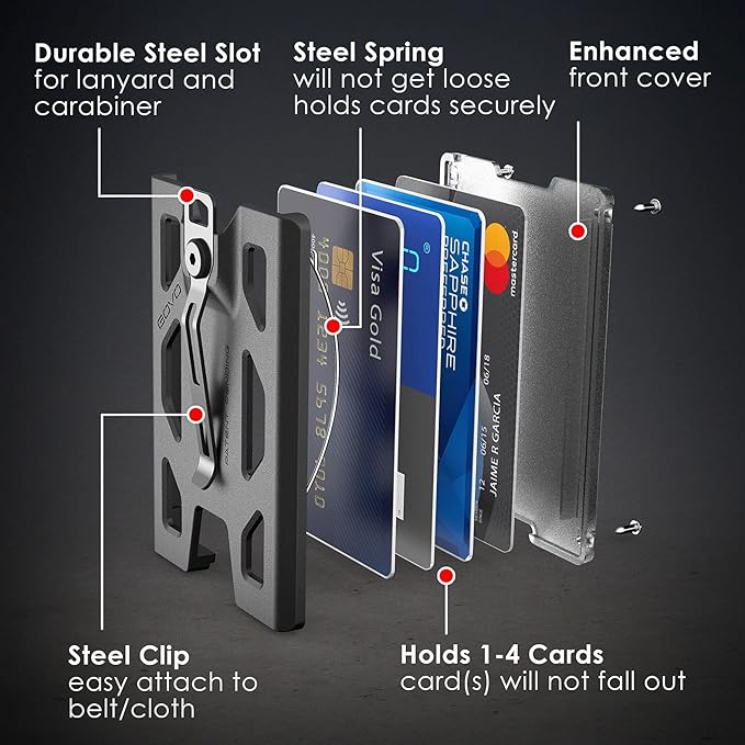 GOVO T4 Badge Holder/Wallet - Durable Polycarbonate ID/Credit Holder with Metal Clip and 4 Cards Slot (Holds 1to 4 Cards) Black