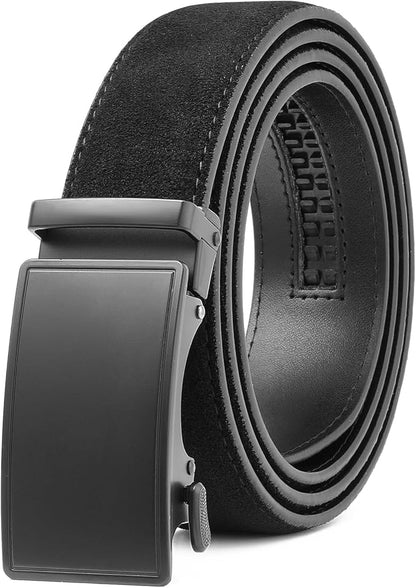 GAEKEAO Men's Belt Suede Leather Ratchet Belt for Men Micro-Adjustable Buckle for Dress, Casual & Everyday Wear, Trim to Fit