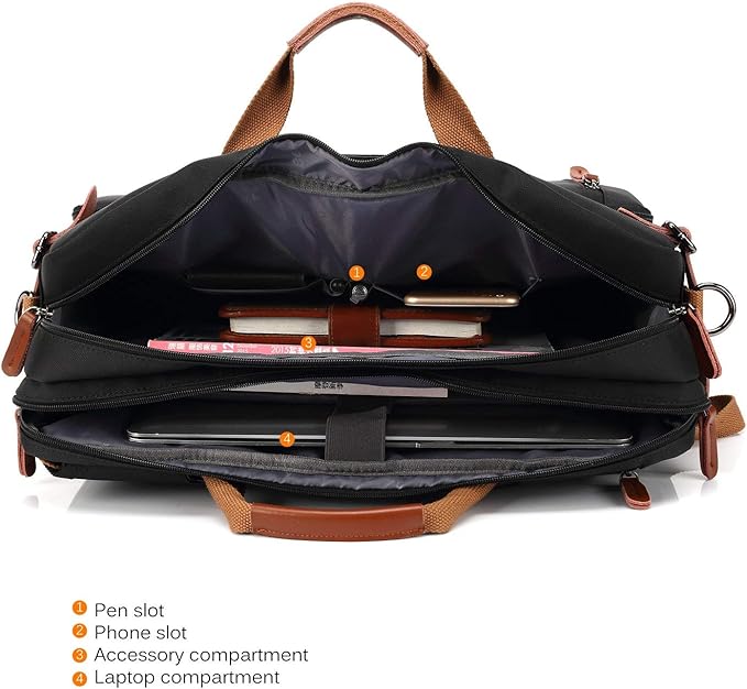 CoolBELL Convertible Backpack Messenger Shoulder Bag Laptop Case Handbag Business Briefcase Multi-Functional Travel Rucksack Fits 17.3 Inch Laptop for Men/Women (Black)