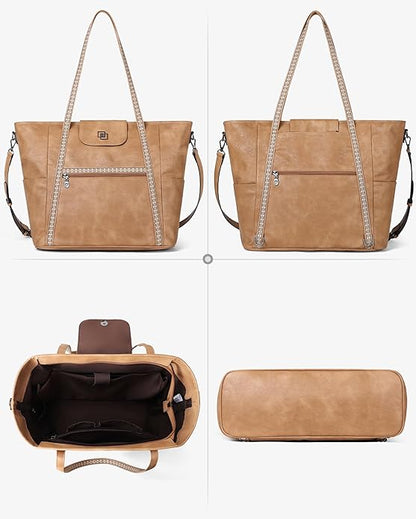 FADEON Large Laptop Tote Bag for Women Designer Leather Laptop Bag Fashion Travel Backpack Purse Shoulder Handbag