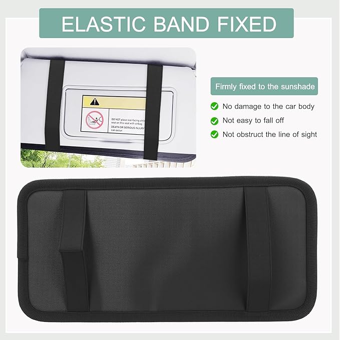 Sun Visor CD Holder, 12-Capacity Car Visor Organizer with DVD Sleeves and Mesh Pocket, Universal Visor Storage for Vehicle CD Case and Pen Holder Ergonomic Design (Black 1 Pcs)